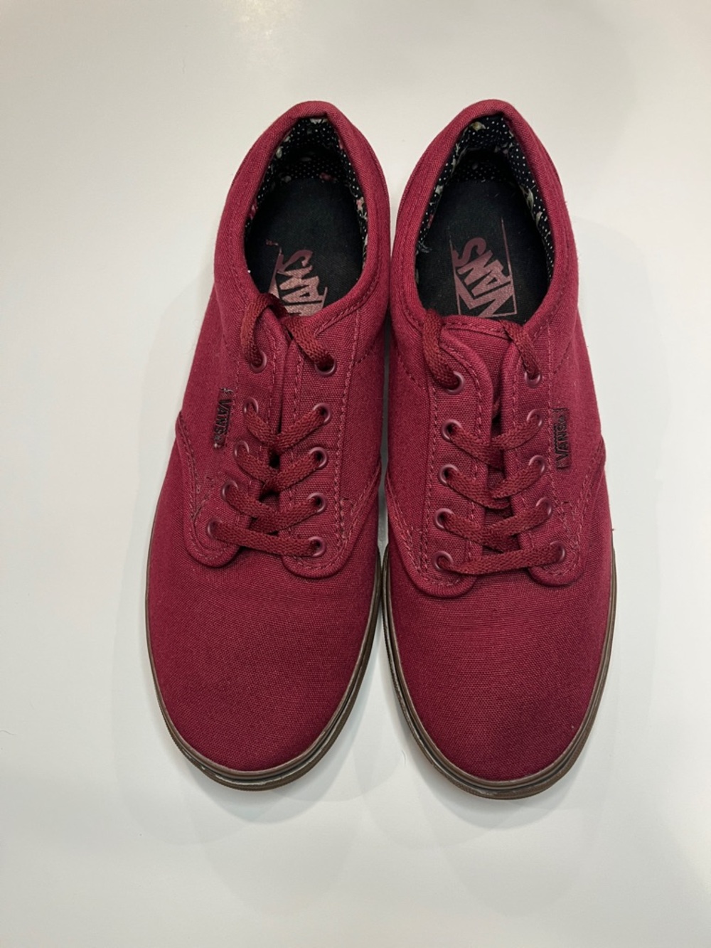 Vans Atwood Burgundy Canvas Skate Shoes Floral Lining Women's 7.5